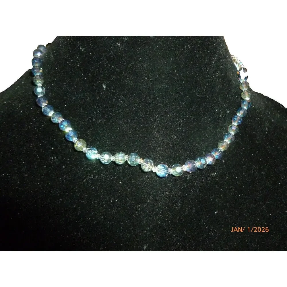 Blue Crystal Glass Bead Choker Necklace 14